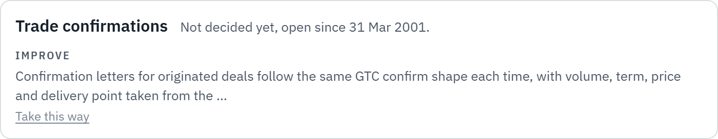 The card for trade confirmations: the way forward, not decided.