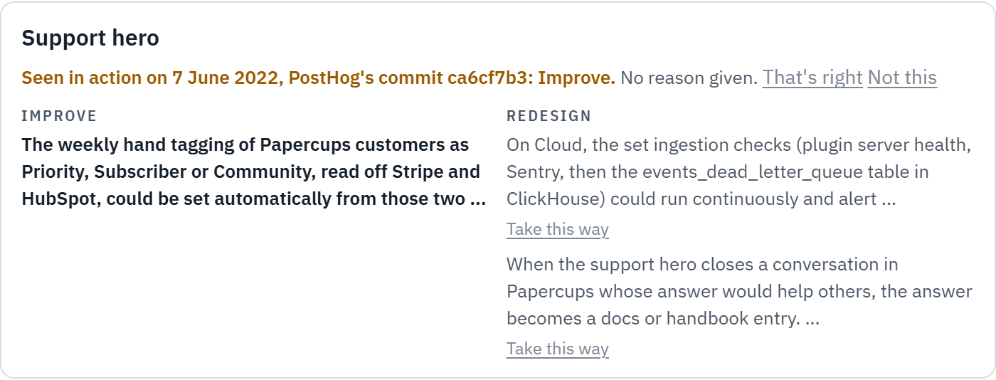 The card after PostHog's commit was played back: the improve way, seen in action on 7 June 2022.